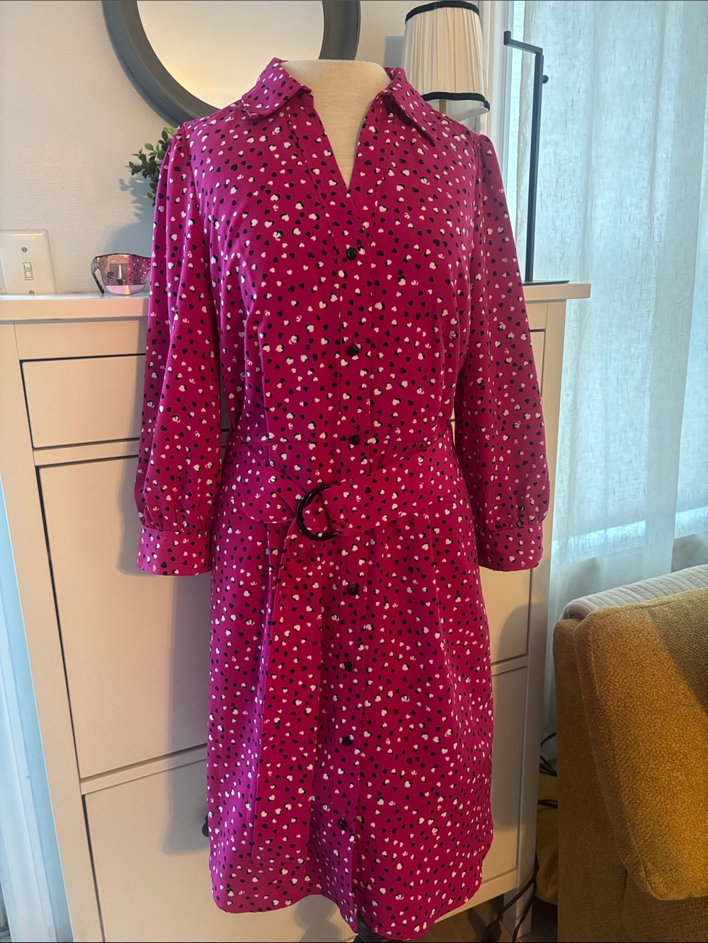 Karl Lagerfeld pink heart Printed Midi button down Dress